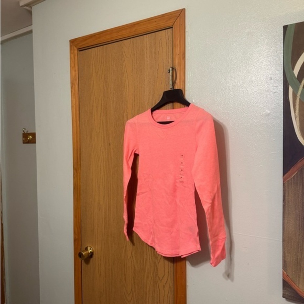 Gap NWT XS Solid Pink Long Sleeve Scoop Neck Waffle-Knit Knit Top